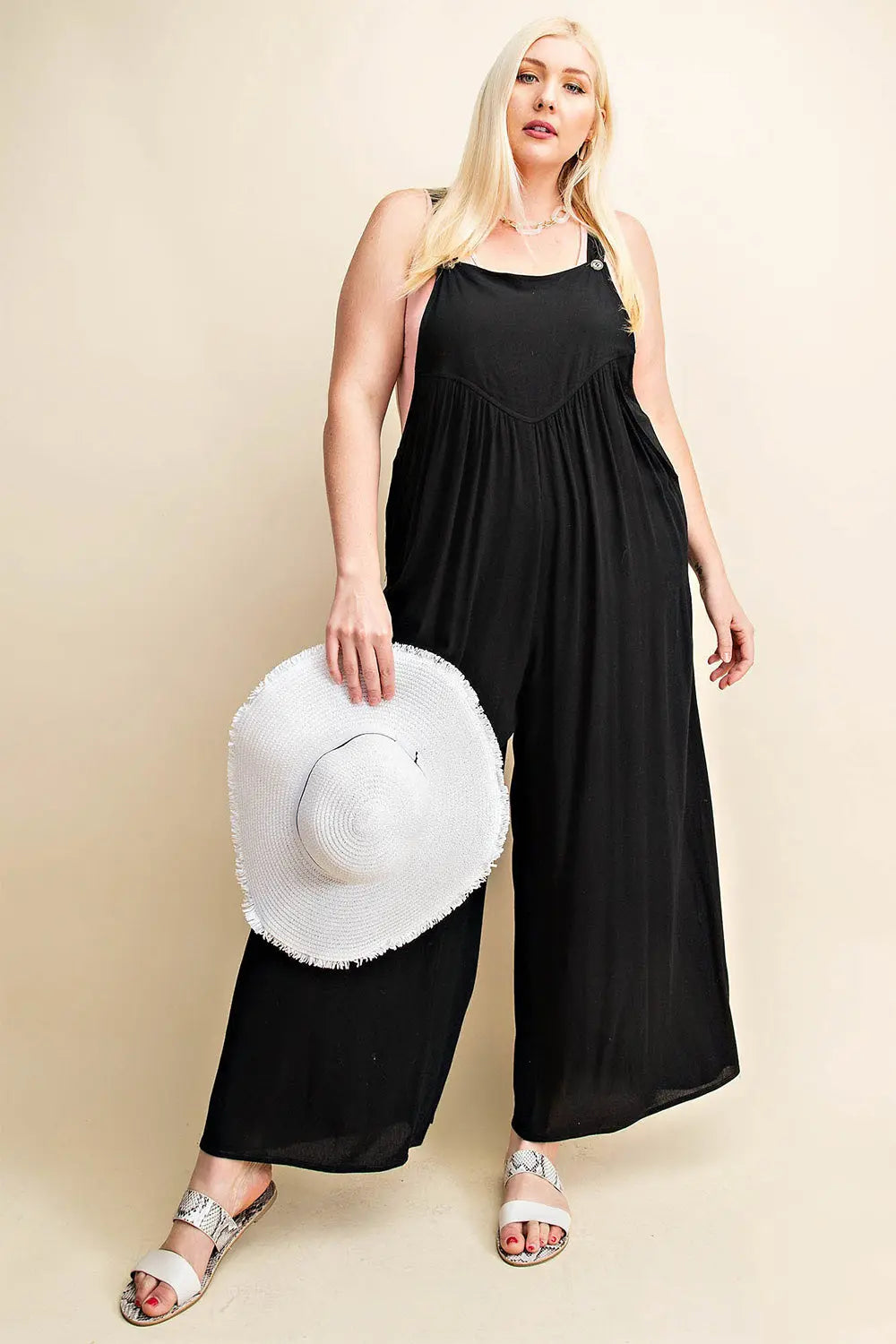   Sleeveless Ruched Wide Leg Overalls Trendsi