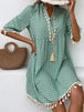 Tassel Printed Notched Half Sleeve Mini Dress -BazaarBey - www.shopbazaarbey.com