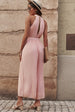 Accordion Pleated Belted Grecian Neck Sleeveless Jumpsuit Trendsi