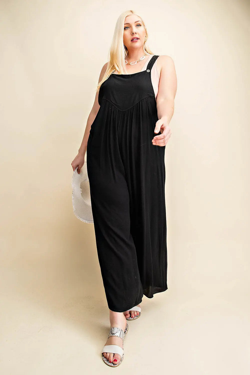   Sleeveless Ruched Wide Leg Overalls Trendsi