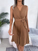 Tied  Sleeveless Pleated Dress -BazaarBey - www.shopbazaarbey.com