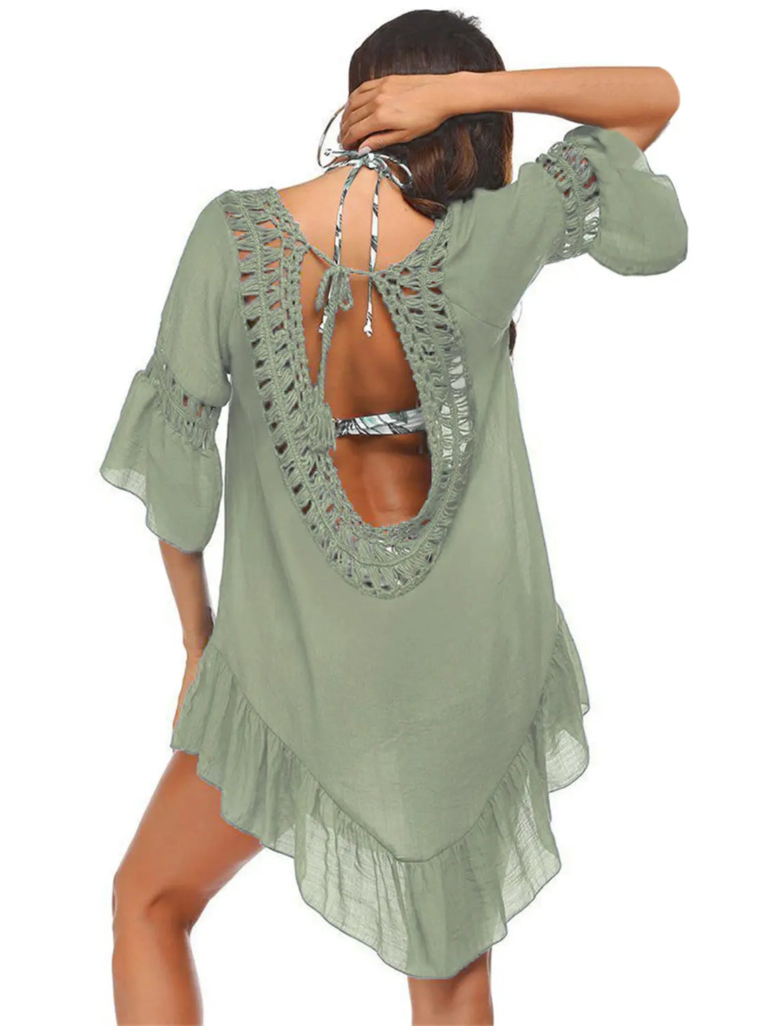 Backless  Three-Quarter Sleeve Cover Up Trendsi