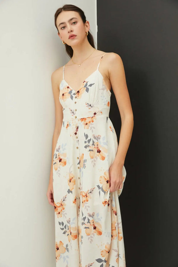  Floral Button Down Cami Midi Dress -BazaarBey - www.shopbazaarbey.com