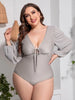  Tied Deep V Balloon Sleeve One-Piece Swimsuit Trendsi