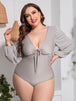  Tied Deep V Balloon Sleeve One-Piece Swimsuit Trendsi