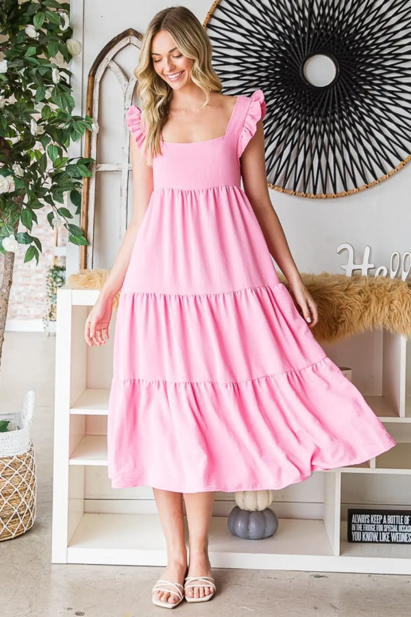  Ruffled Sleeveless Tiered Midi Dress -BazaarBey - www.shopbazaarbey.com