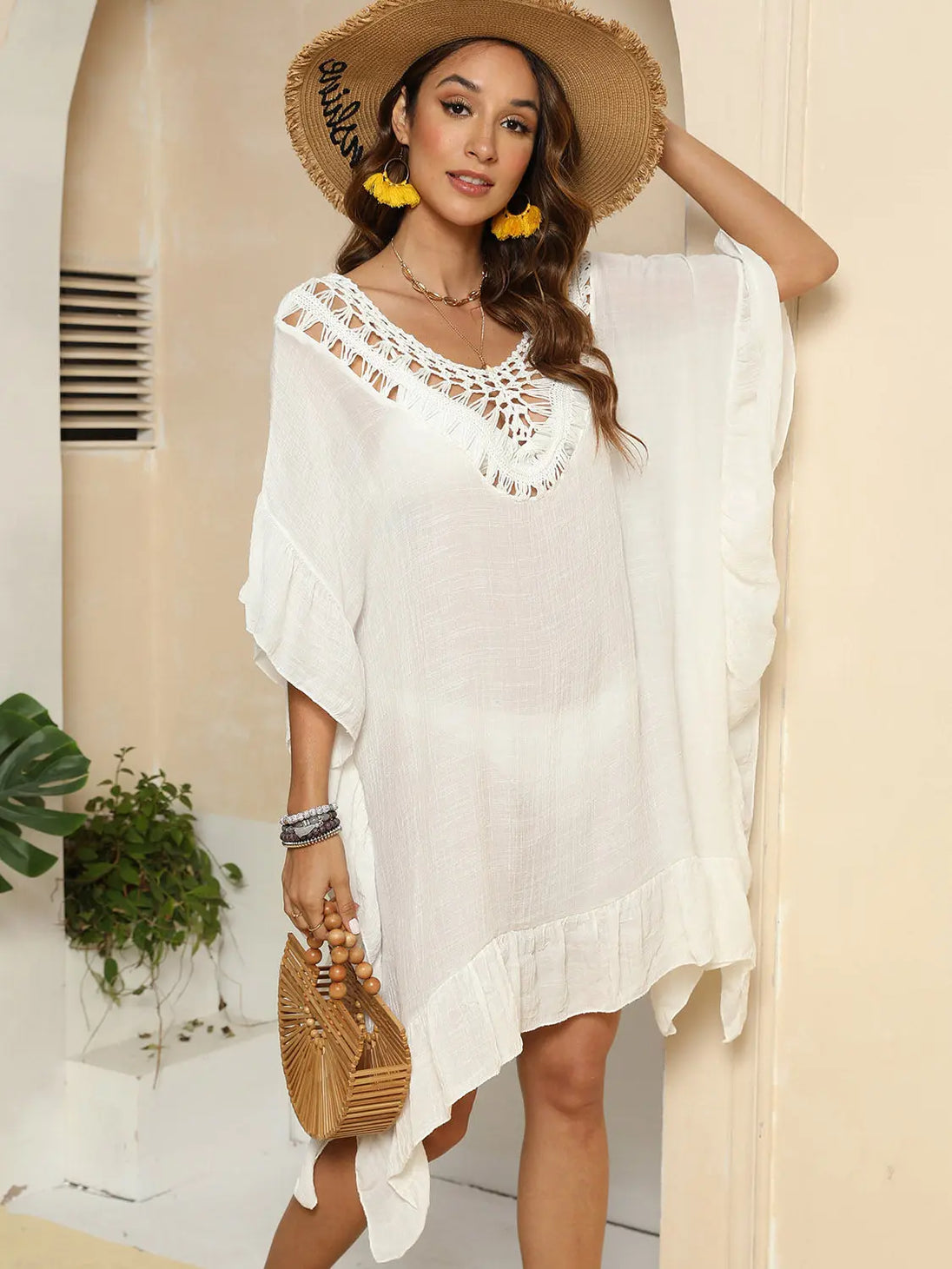  Ruffled Half Sleeve Cover-Up Trendsi