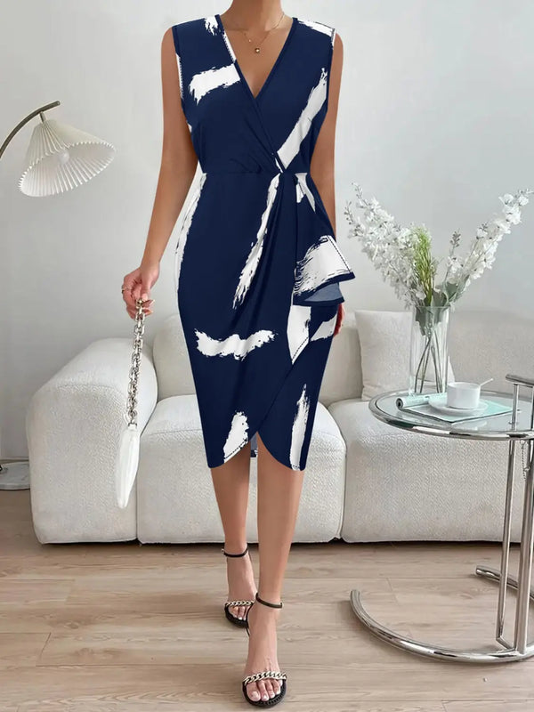 Printed  Sleeveless Knee Length Dress -BazaarBey - www.shopbazaarbey.com