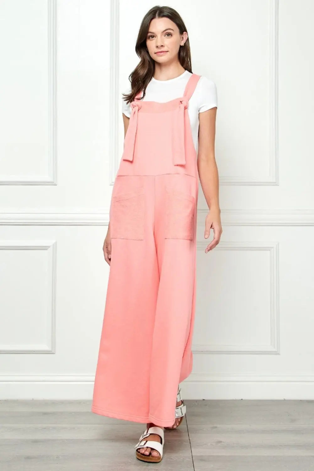 Veveret Wide Strap French Terry Overalls Trendsi