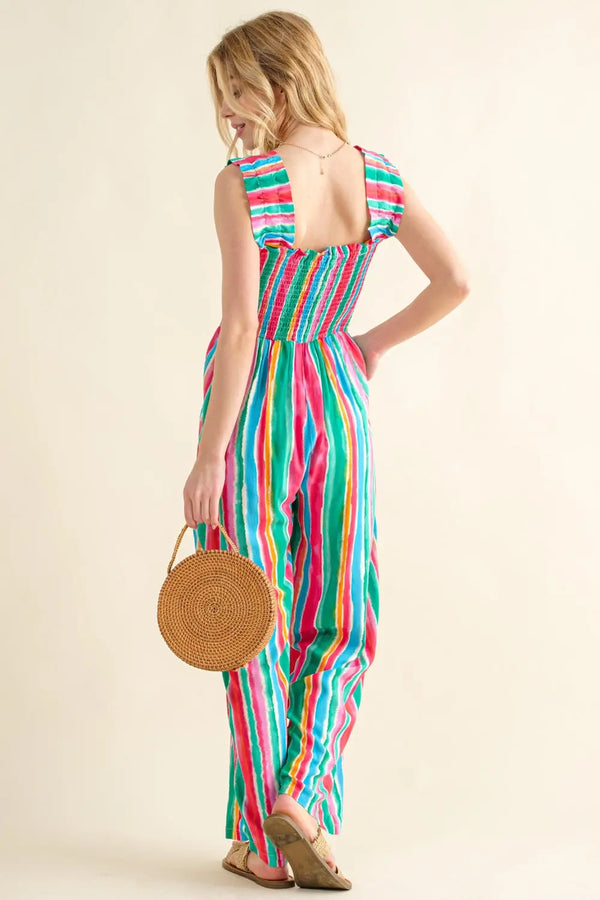 And The Why  Striped Smocked Sleeveless Jumpsuit Trendsi