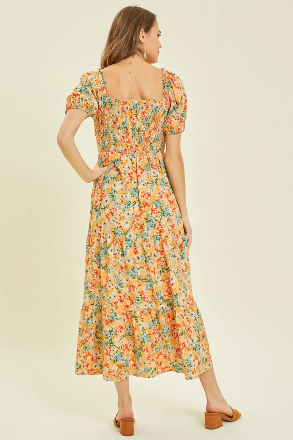  Full Size Floral Smocked Tiered Midi Dress Bazaarbey