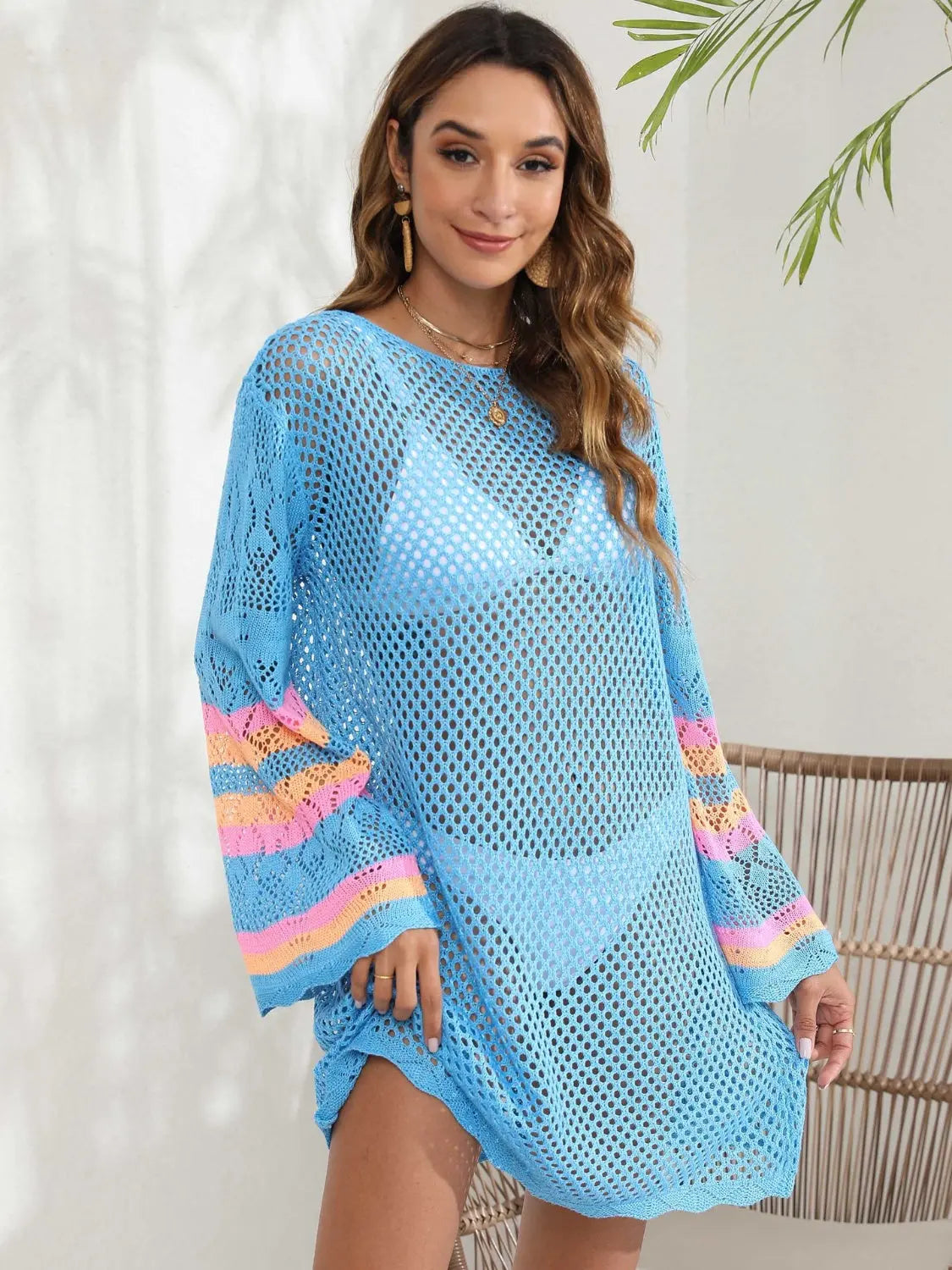 Openwork  Long Sleeve Cover-Up Trendsi