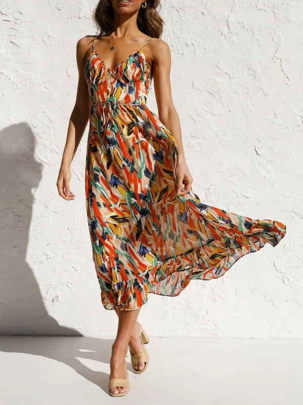 Printed Sleeveless Midi Cami dress -BazaarBey - www.shopbazaarbey.com