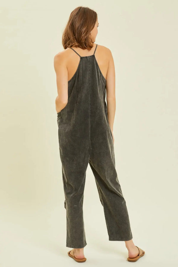   Mineral-Washed Oversized Jumpsuit with Pockets Trendsi