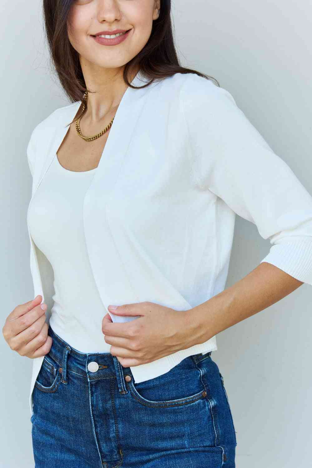  My Favorite  3/4 Sleeve Cropped Cardigan in Ivory 