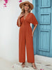 Decorative Button V-Neck Half Sleeve Jumpsuit Trendsi