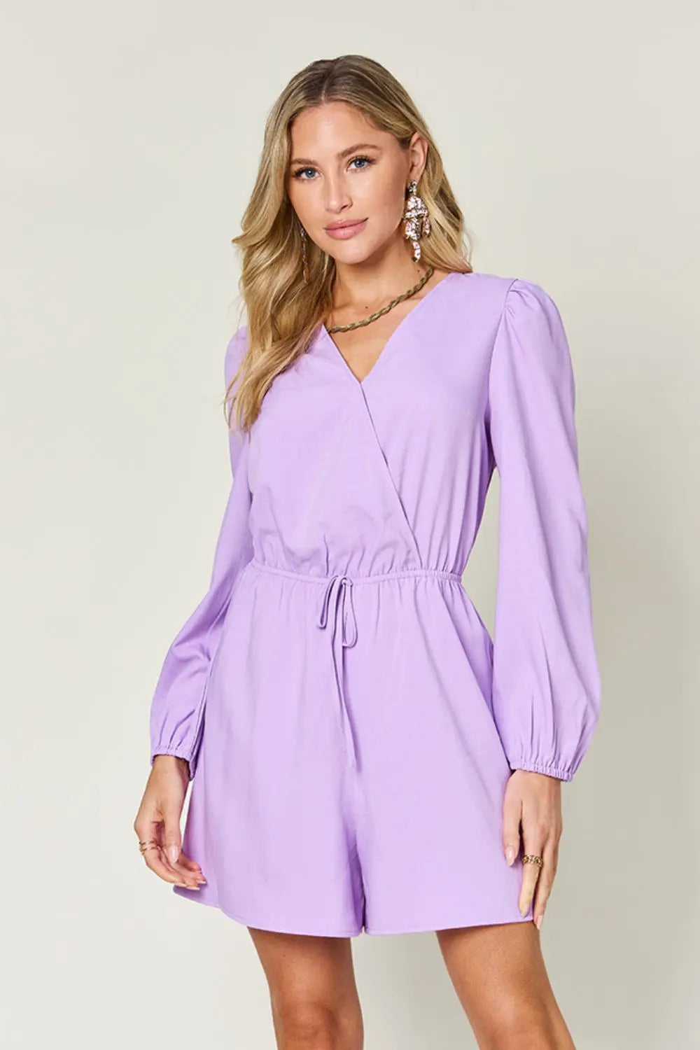   Drawstring Long Sleeve Romper Trendsi