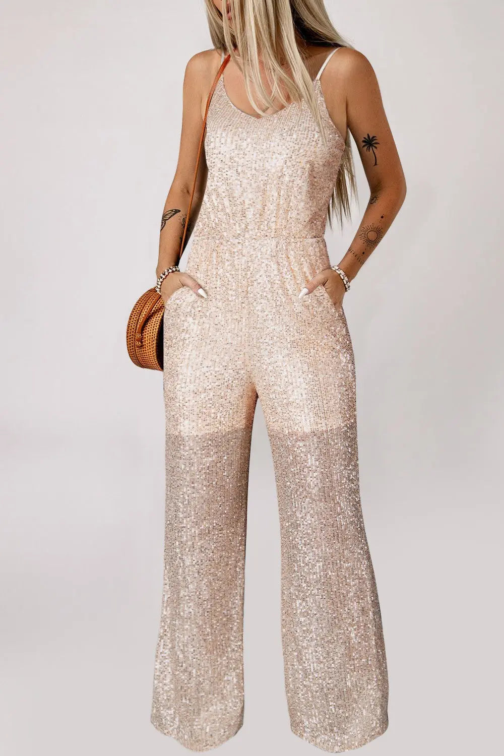 BazaarBey  Spaghetti Strap Wide Leg Jumpsuit 