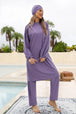  Drawstring Mock Neck Long Sleeve Top and Pants Swim Set Trendsi