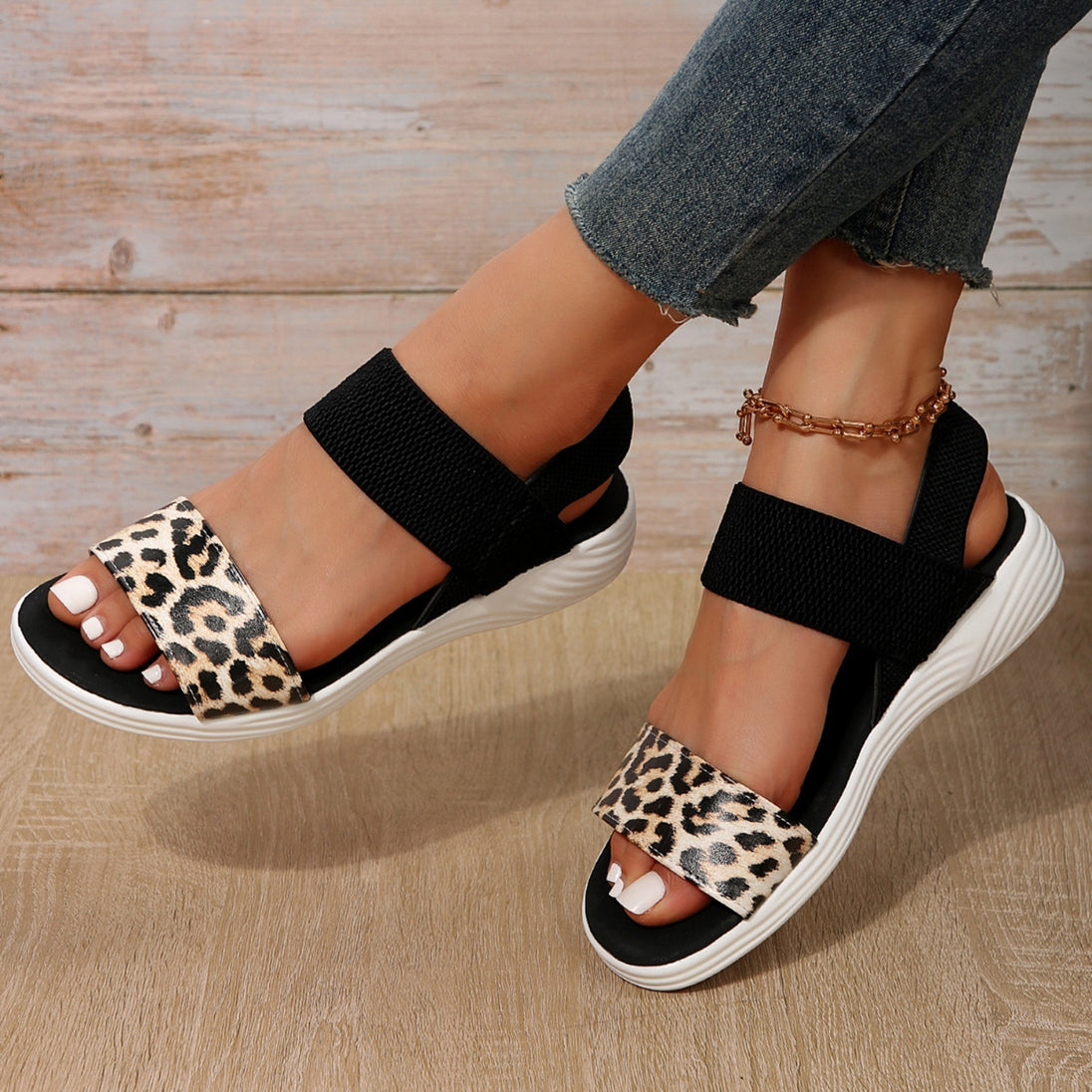 PU Leather Open Toe Low Heel Sandals Trendsi