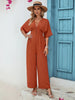 BazaarBey Decorative Button V-Neck Half Sleeve Jumpsuit 