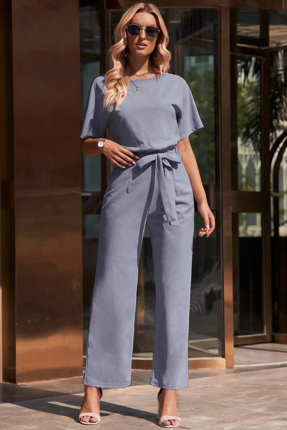  Tie Waist Straight Leg Jumpsuit Trendsi