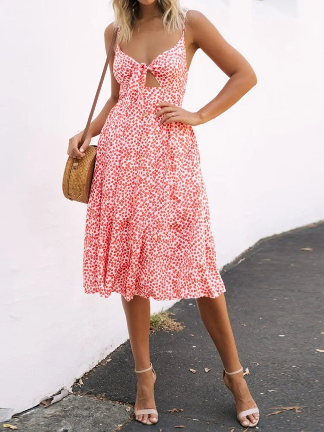 Cutout Smocked Sweetheart Neck Cami Dress -BazaarBey - www.shopbazaarbey.com