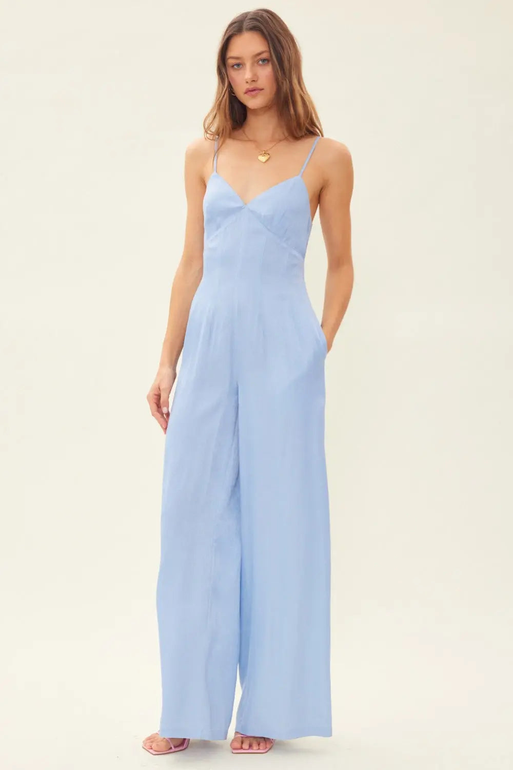  Drawstring Back Sleeveless Wide Leg Jumpsuit Trendsi