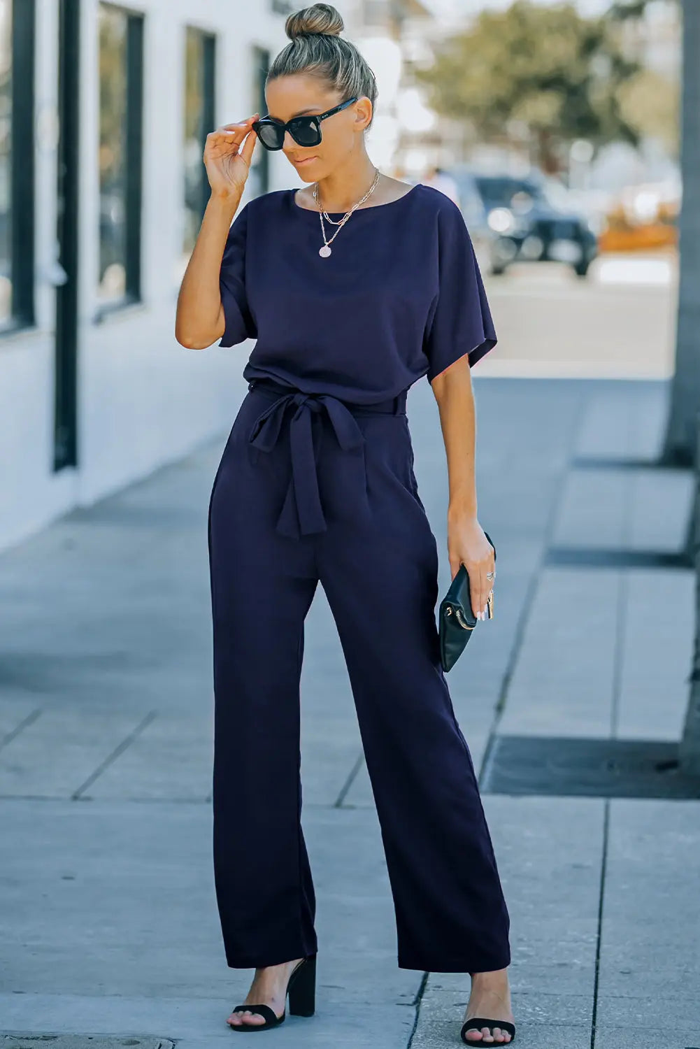  Tie Waist Straight Leg Jumpsuit Trendsi