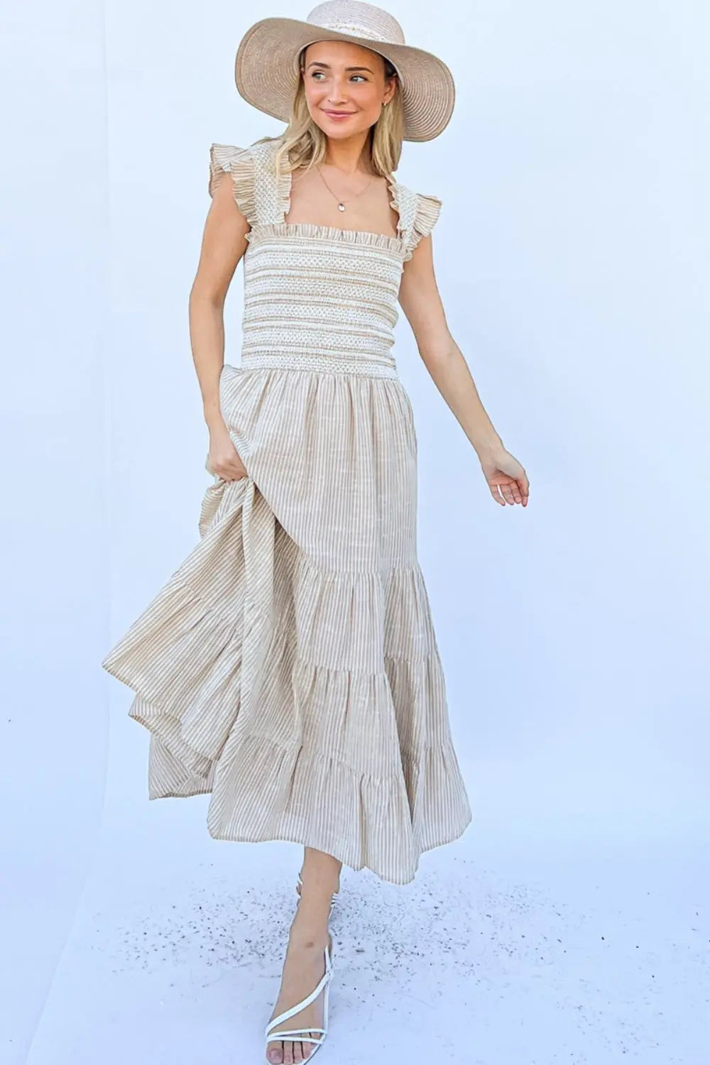 And The Why Linen Striped Ruffle Dress -BazaarBey - www.shopbazaarbey.com