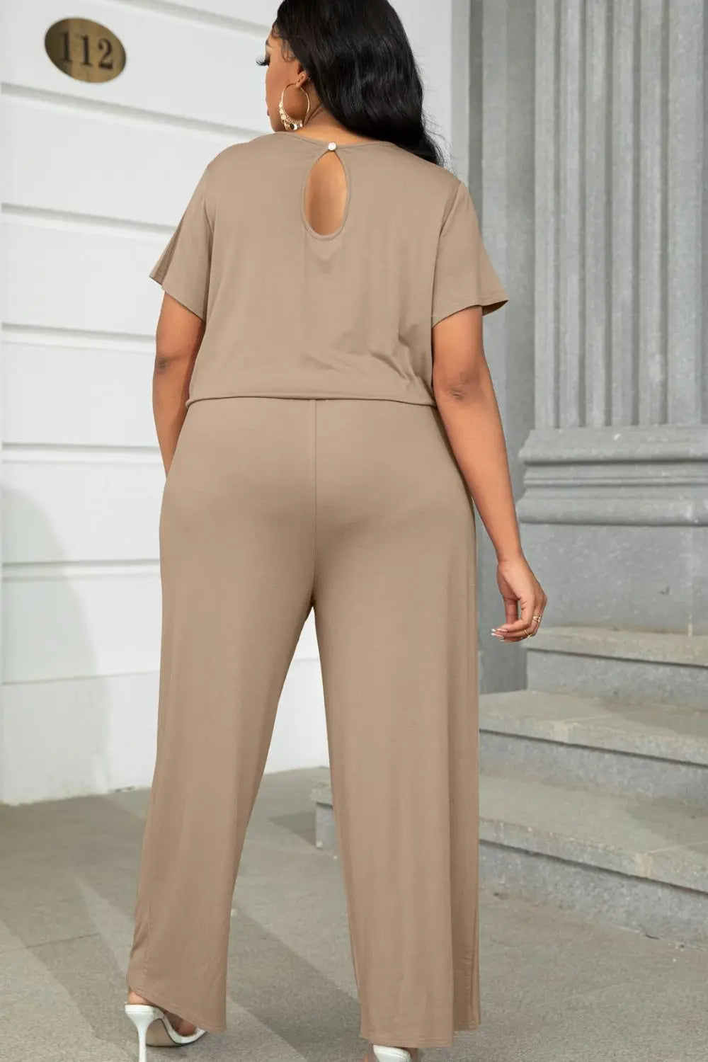  Drawstring Waist Short Sleeve Jumpsuit Trendsi