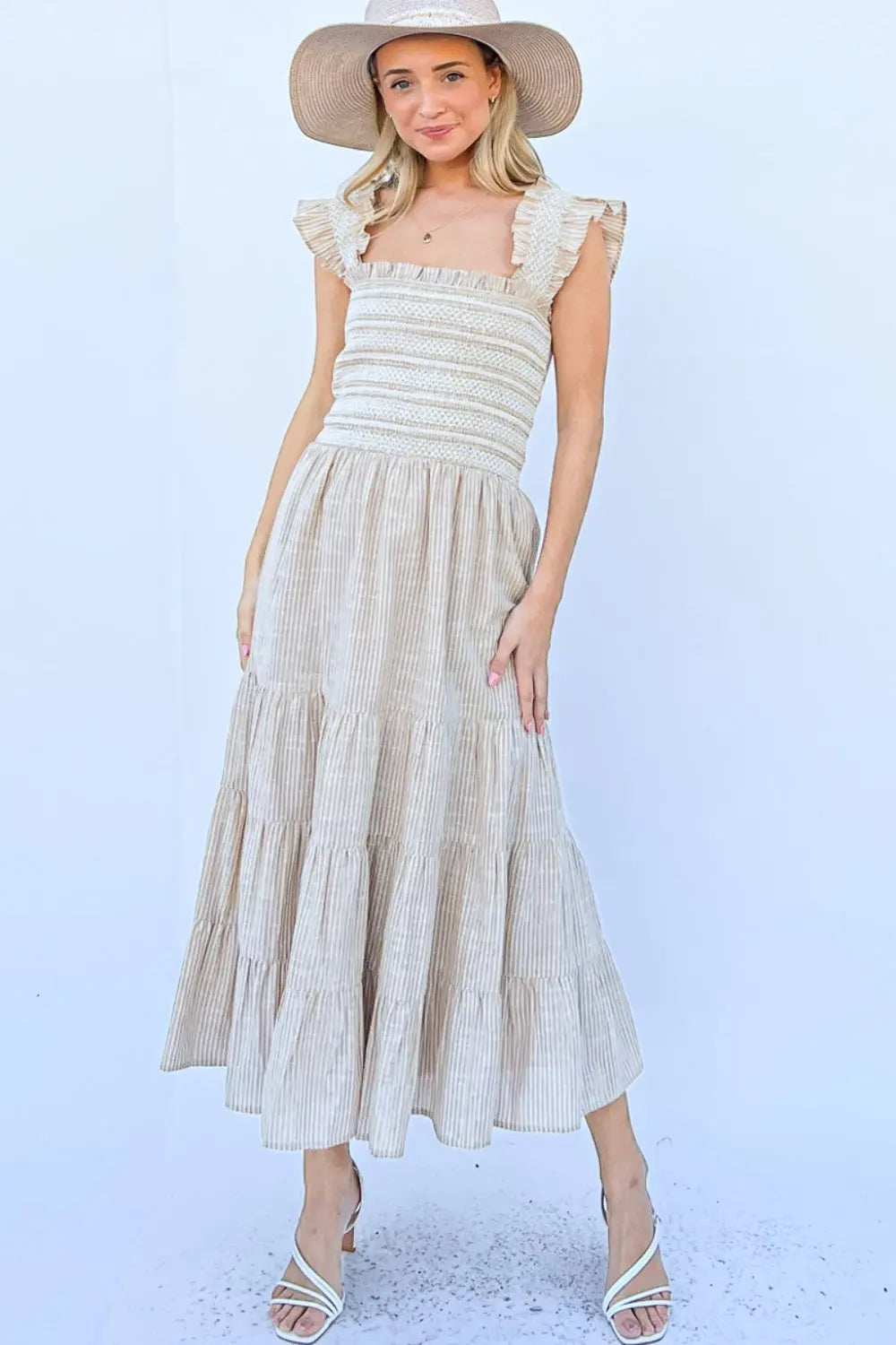 And The Why Linen Striped Ruffle Dress -BazaarBey - www.shopbazaarbey.com