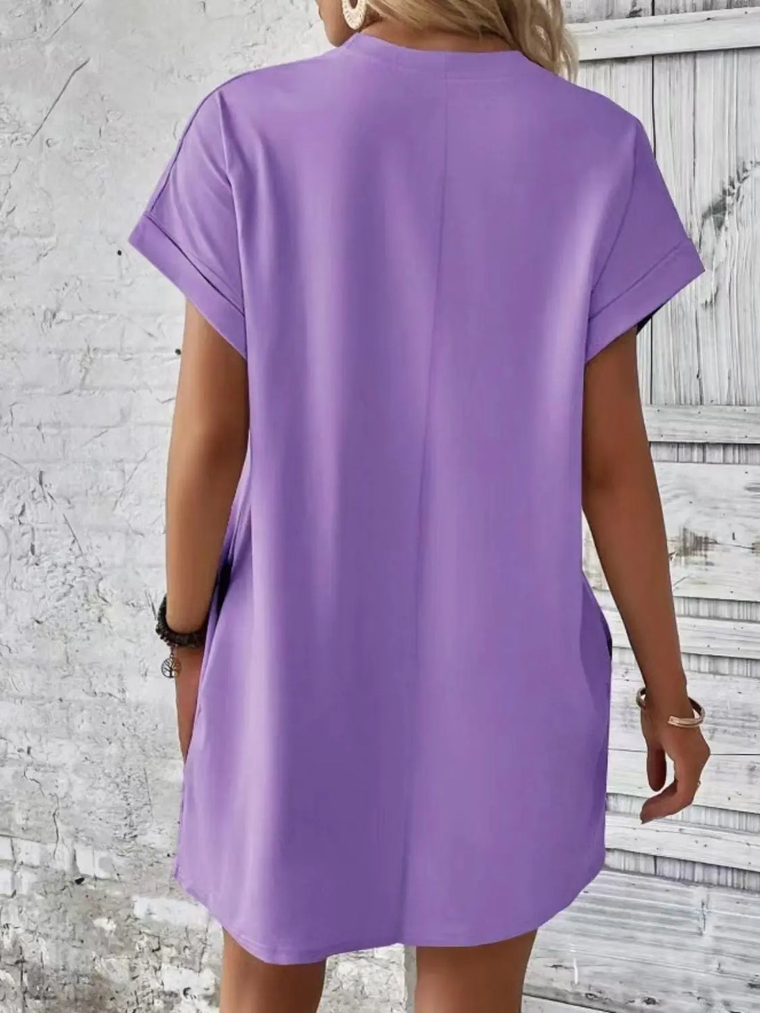 Pocketed Round Neck Short Sleeve Dress -BazaarBey - www.shopbazaarbey.com