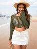 Openwork Boat Neck Long Sleeve Cover-Up Trendsi