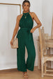 Accordion Pleated Belted Grecian Neck Sleeveless Jumpsuit Trendsi