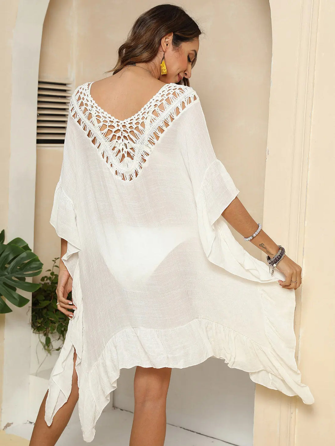  Ruffled Half Sleeve Cover-Up Trendsi