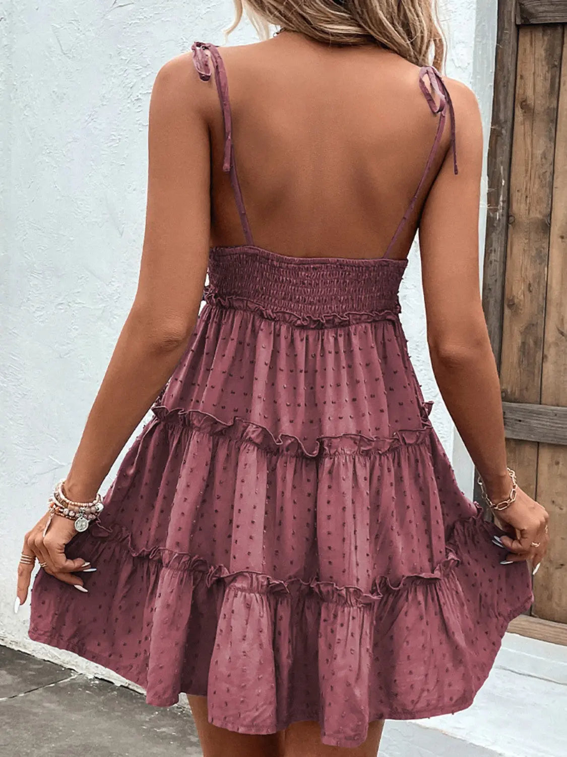 Frill Spaghetti Strap Tiered Dress -BazaarBey - www.shopbazaarbey.com