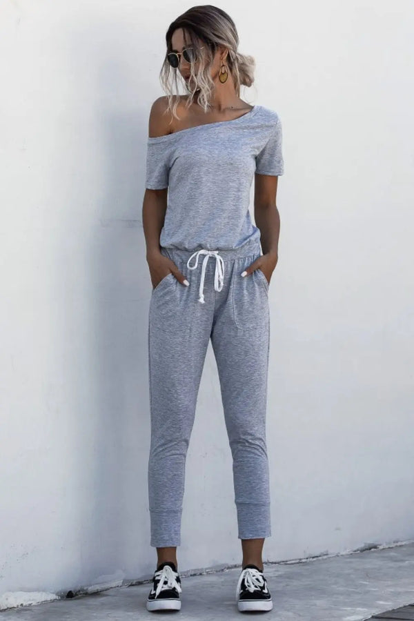 BazaarBey Asymmetrical Neck Tied Jumpsuit with Pockets Bazaarbey