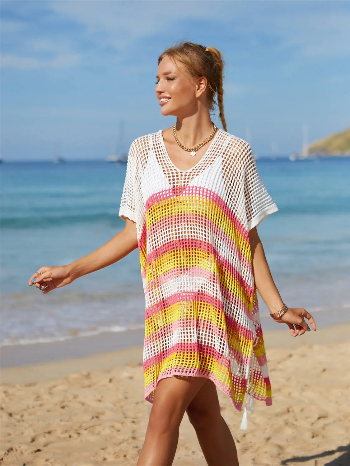  Striped Cover-Up with Tassel Trendsi