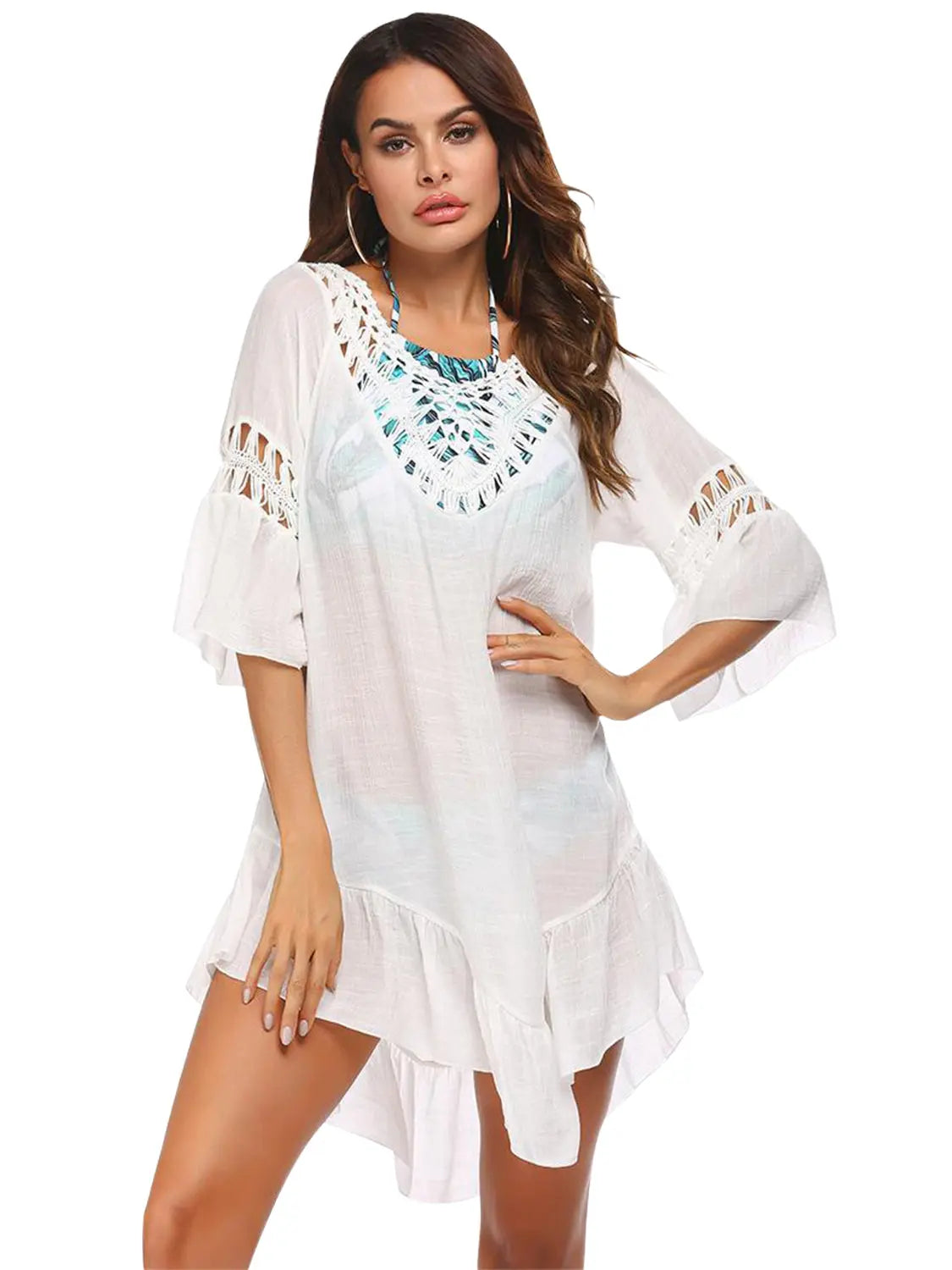 Backless  Three-Quarter Sleeve Cover Up Trendsi