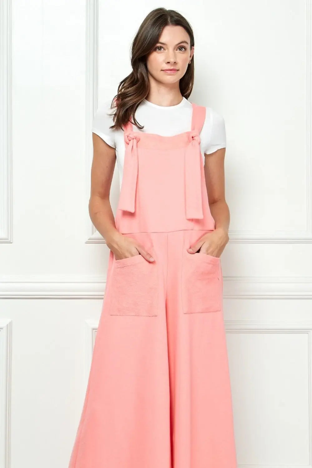 Veveret Wide Strap French Terry Overalls Trendsi