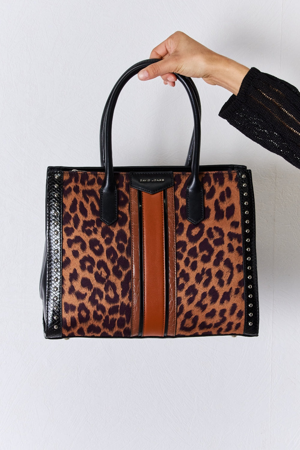 David Jones Leopard Contrast Rivet Handbag Trendsi