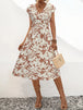 Printed V-Neck Cap Sleeve Midi Dress -BazaarBey - www.shopbazaarbey.com