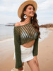 Openwork Boat Neck Long Sleeve Cover-Up Trendsi