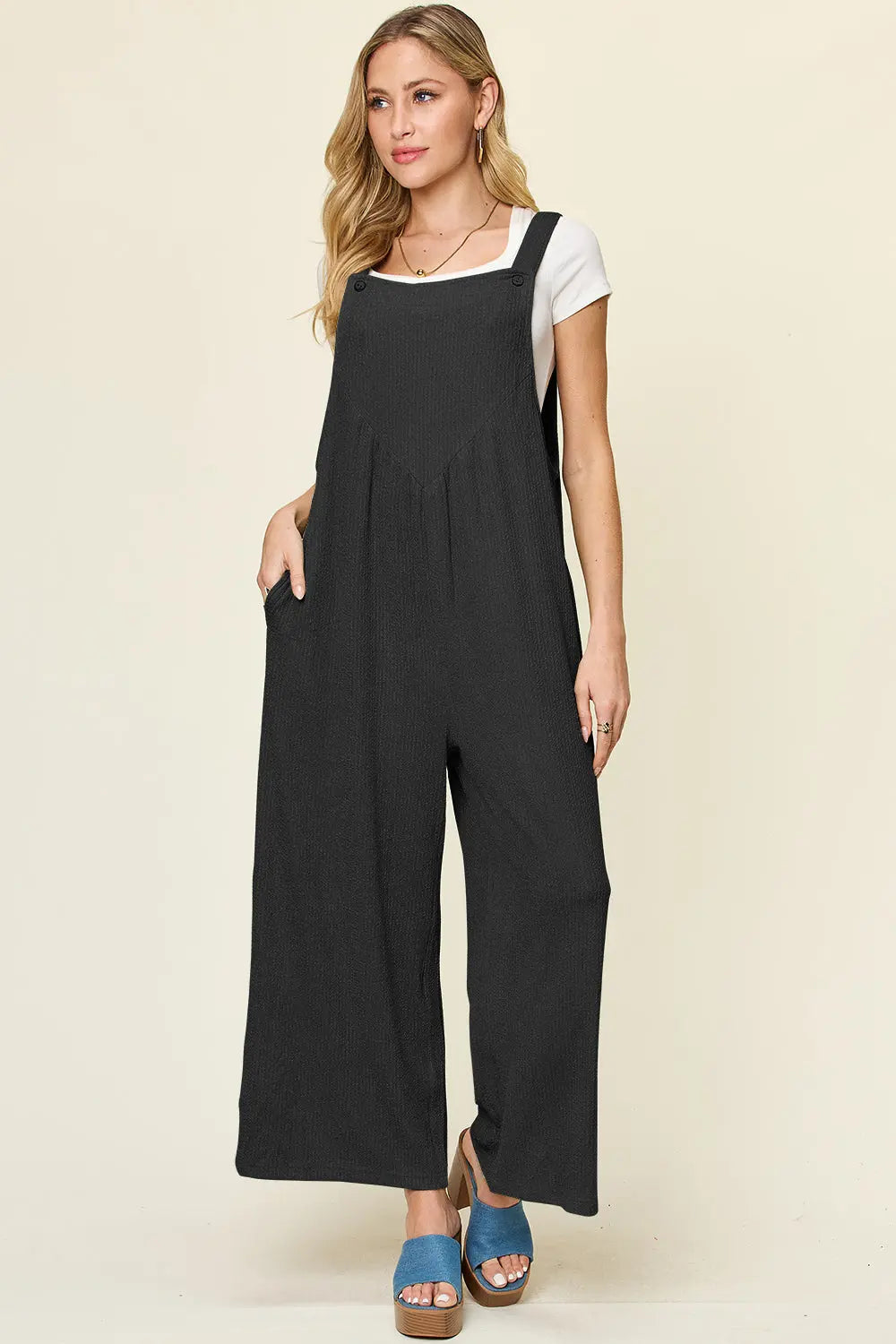   Texture Sleeveless Wide Leg Overall Trendsi