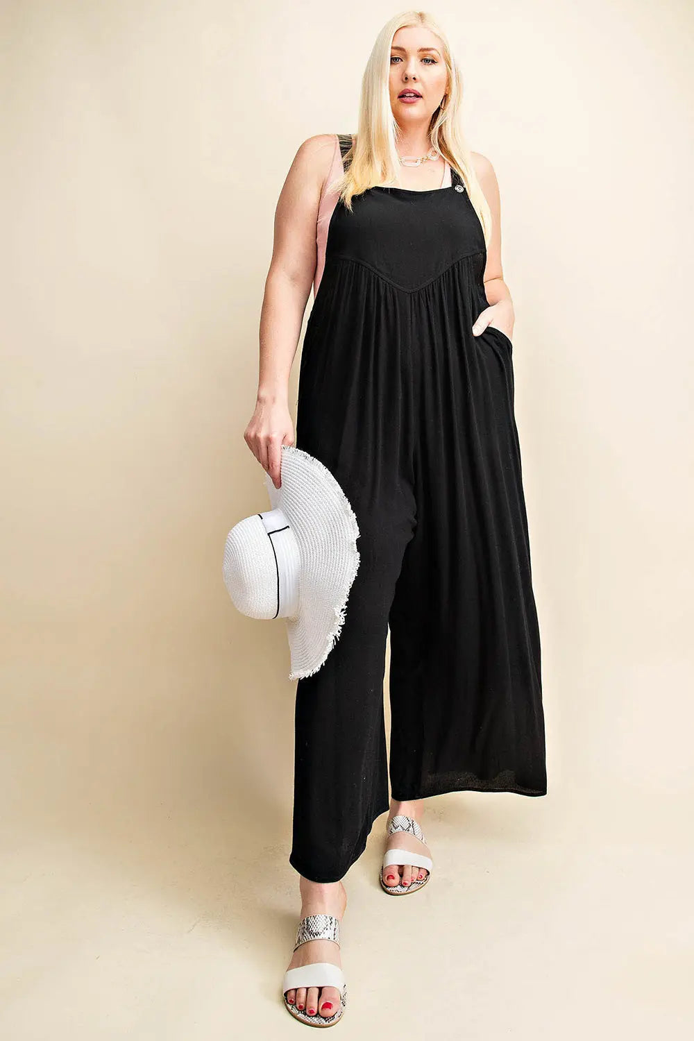   Sleeveless Ruched Wide Leg Overalls Trendsi