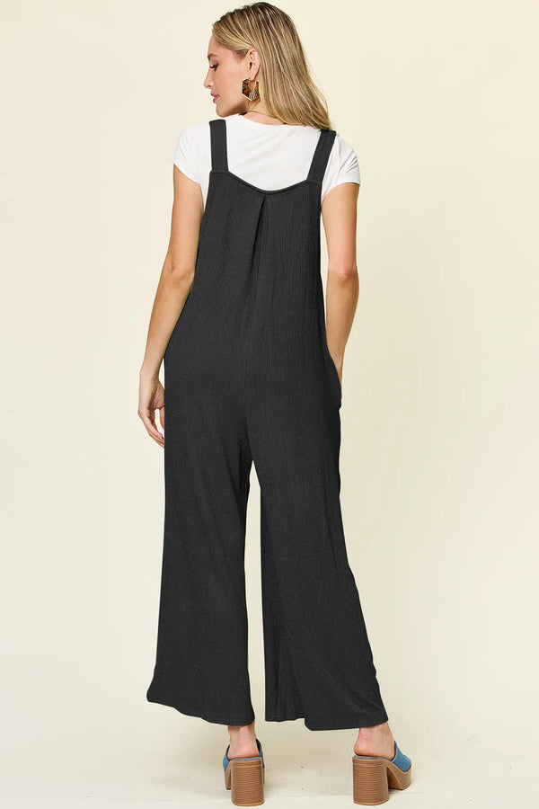   Texture Sleeveless Wide Leg Overall Trendsi