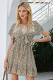 Tied Floral V-Neck Cap Sleeve Dress -BazaarBey - www.shopbazaarbey.com