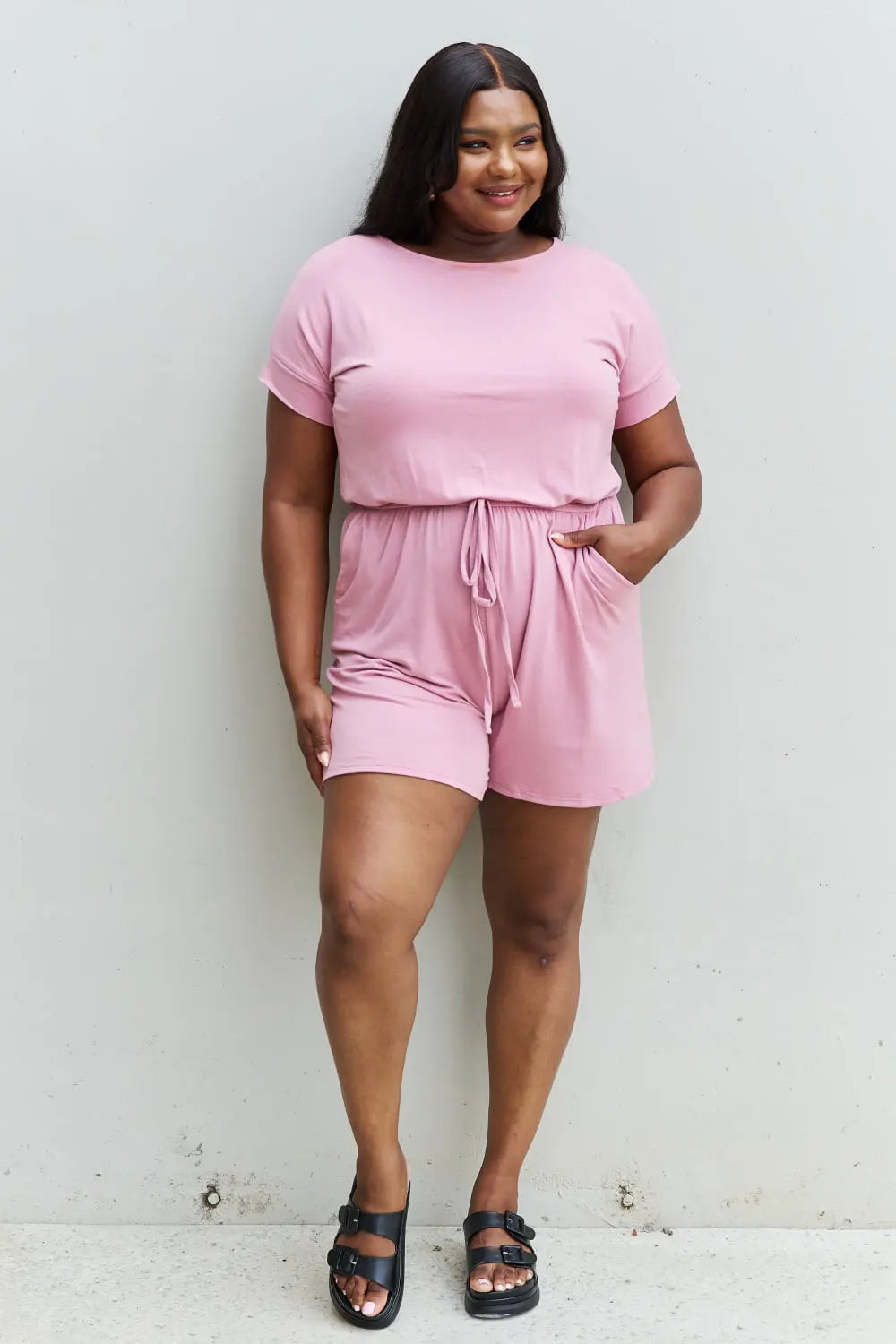    Short Sleeve Romper in Light Carnation Pink Trendsi