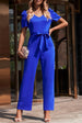 Belted Puff Sleeve V-Neck Jumpsuit Trendsi